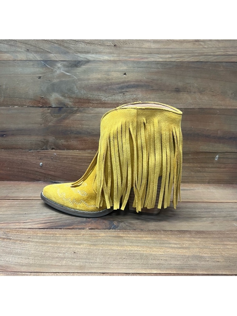 dingo Yellow Suede Fringe Ankle Bootie